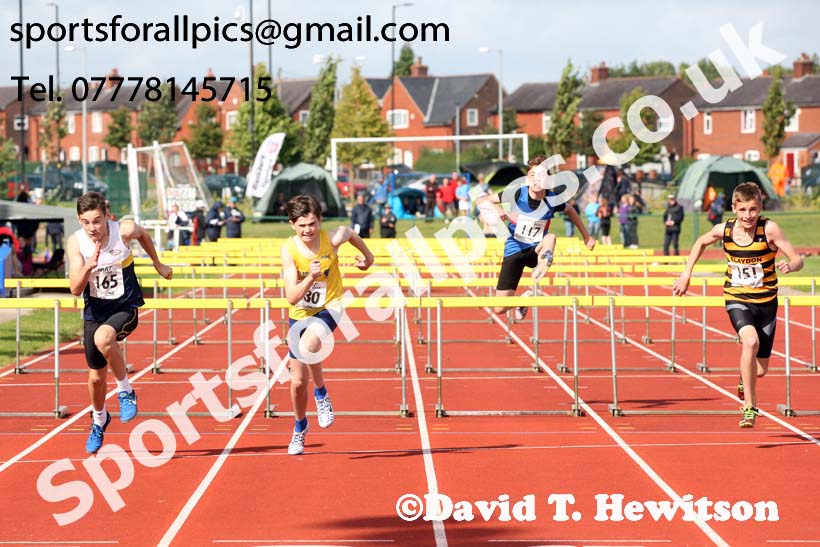 Boys under-15s 80 metres hurdles, Northern Under-17s/U-15s and U13s Champs, Leigh Sports Village, Leigh. Photo: David T. Hewitson/Sports for All Pics